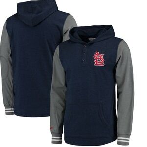 Men's St. Louis Cardinals Mitchell & Ness Heathered Navy Long Sleeve T Hoodie XL